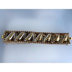 Vintage Topaz/Citrine Triangle Rhinestone Wide Bracelet